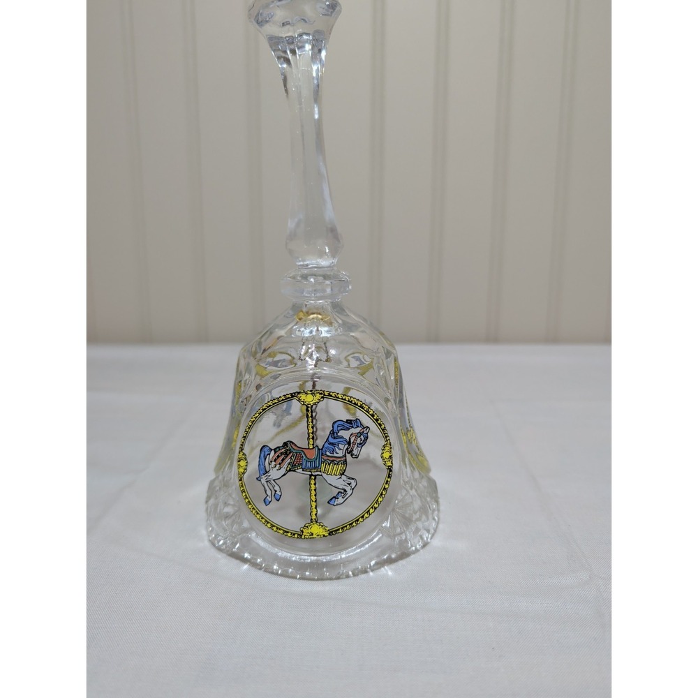 Vintage Artmark 24% Lead Crystal Carousel Unicorn Bell Cut Glass 8.5"